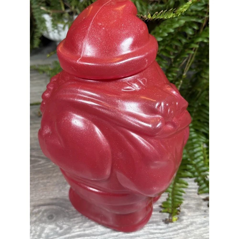 Vintage PackerWare Santa Claus Red Sparkle Plastic Blow Mold Cookie Jar Storage
